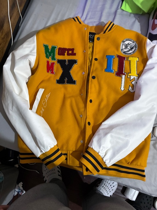 Other - Yellow Varsity Letterman Jacket with White Sleeves